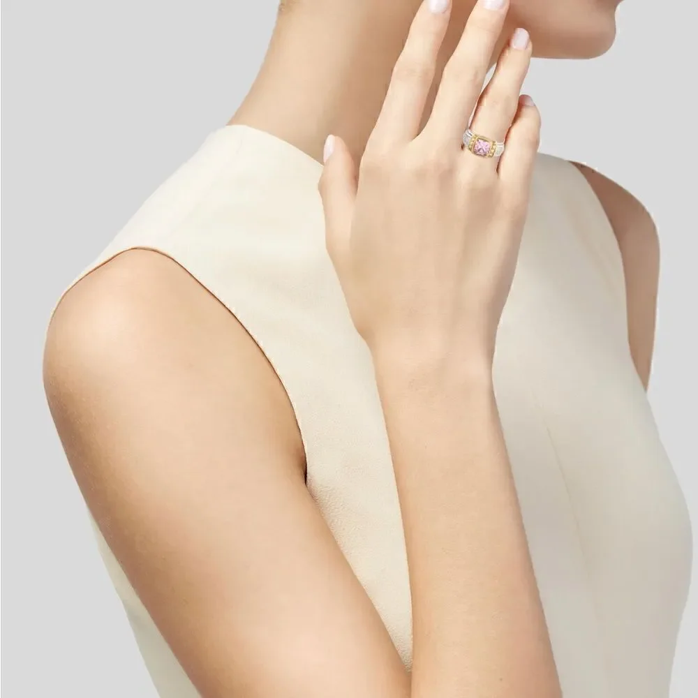 Judith Ripka 18k Yellow Gold Diamond and pink Zircon and silky ring